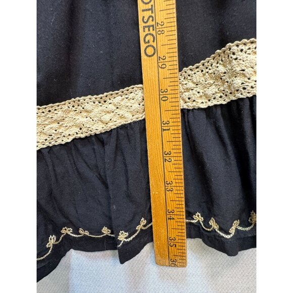 Womens Semi Sheer Halter Dress Black Gold Flowy Embroidered Boho Open Back Beach - Picture 8 of 9